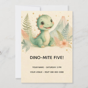 Dino-Mite Five Watercolor 5th Birthday Invitation