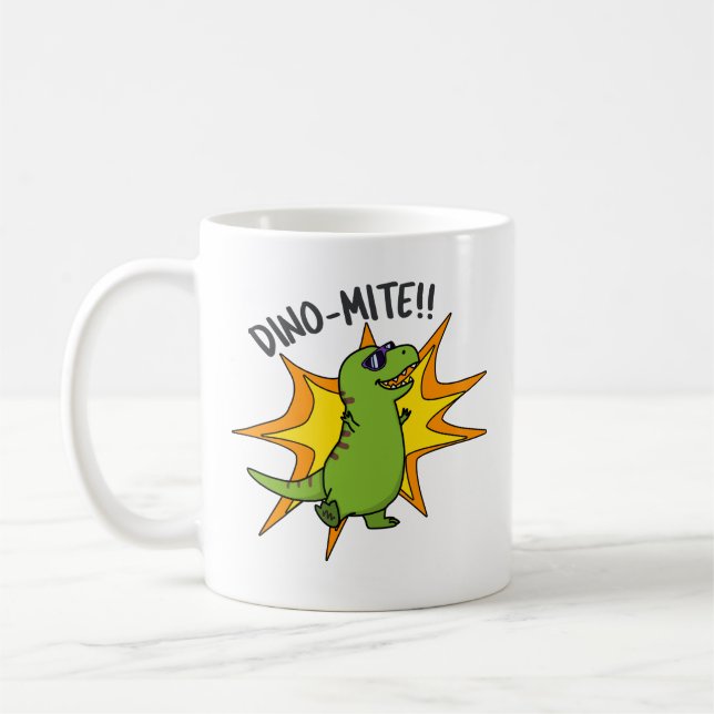 Dino-mite Funny TRex Dinosaur Pun  Coffee Mug (Left)