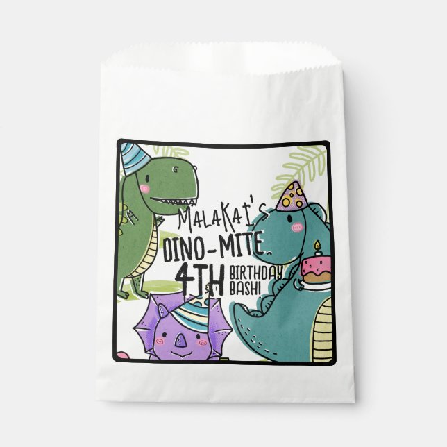 Dino-Mite Kid's Birthday Party Dinosaur Favour Bag (Front)