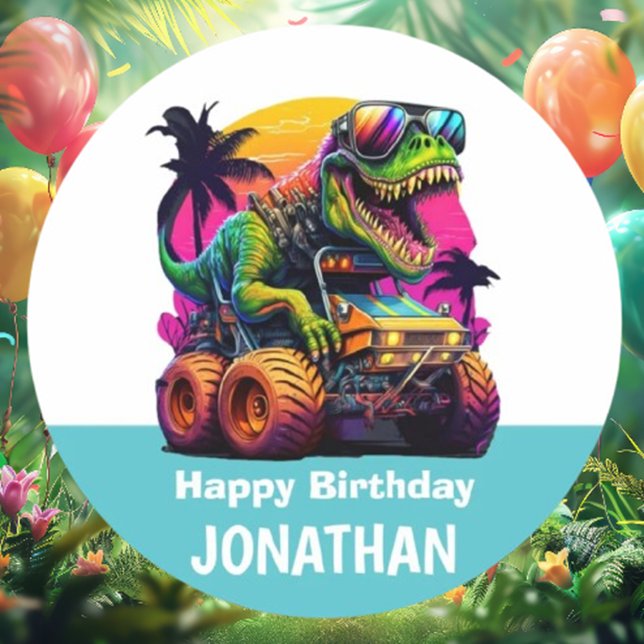  Dino-Mite MONSTER TRUCK Birthday Party 2 Inch Round Button (Make your little one’s birthday unforgettable with our Dino-Mite MONSTER TRUCK party button! )