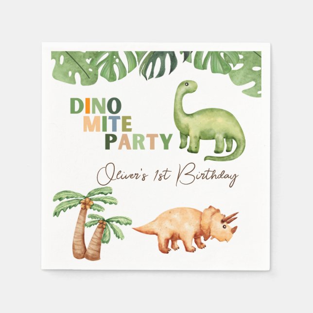Dino-mite party 1st birthday  napkin (Front)