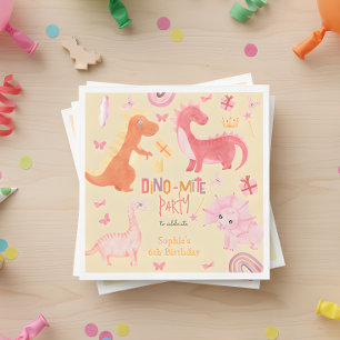 Dino-mite pink dino birthday party napkin