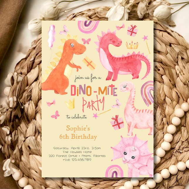 Dino-mite rose dino invitation anniversaire (Créateur téléchargé)