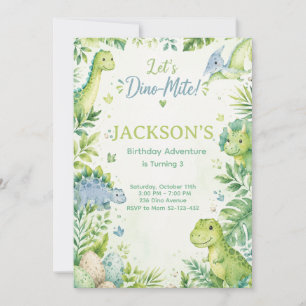 Dino Mite Watercolor Dinosaur Birthday Party Paste Invitation