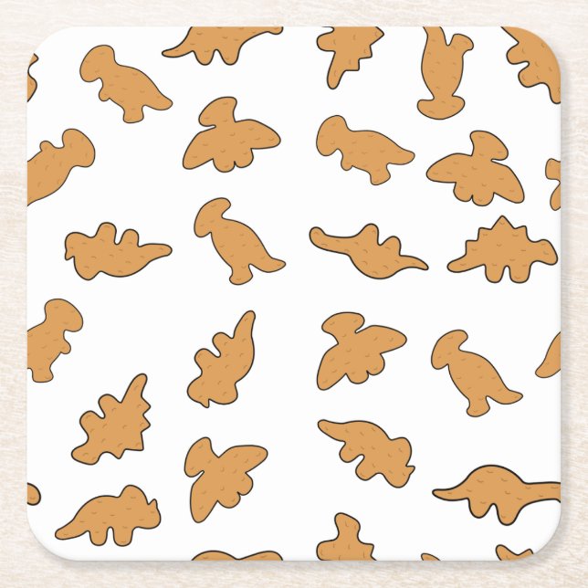 Dino Nuggets Pattern Square Paper Coaster (Front)