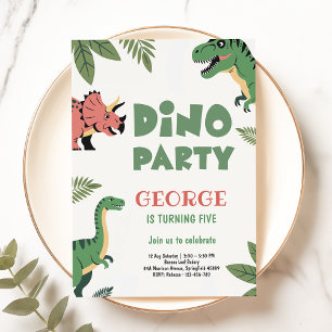 Dino Party Cute Dino Dinosaurs 5th Birthday Invitation