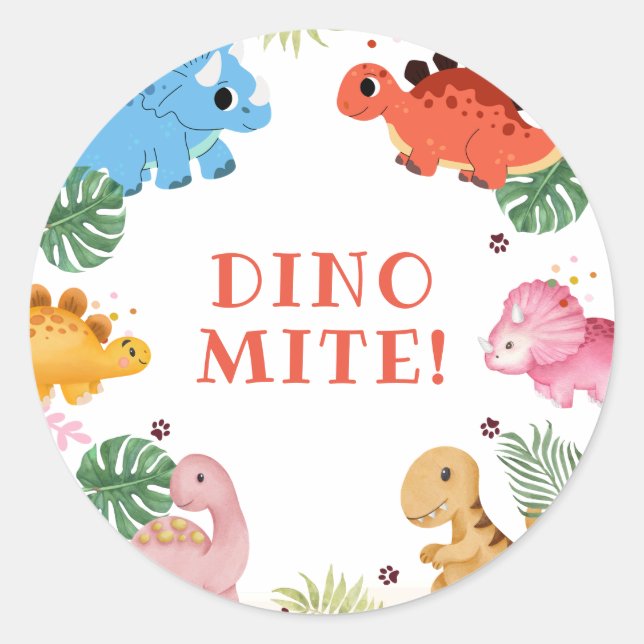 Dino Party Cute Dinosaur Birthday Party  Classic Round Sticker (Front)