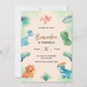Dino Party   Cute Dinosaures Invitation Anniversai