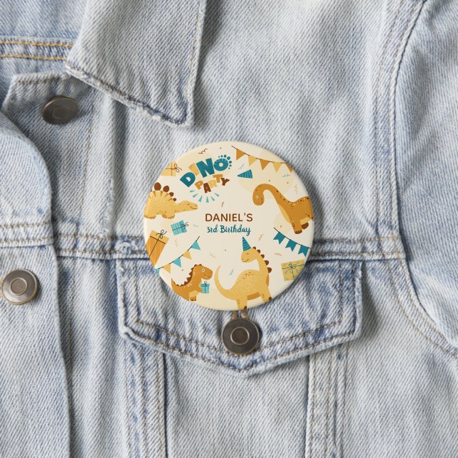 Dino Party. Cute Dinosaurs 3rd Birthday party 3 Inch Round Button (In Situ)