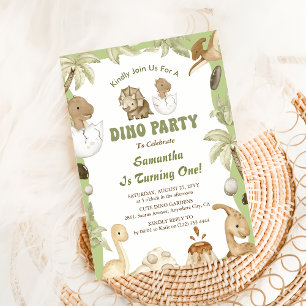 Dino Party   Cute Dinosaurs First Birthday Invitation
