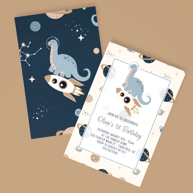 Dino Party Dinosaurs Outerspace 1st Birthday Invitation (Creator Uploaded)