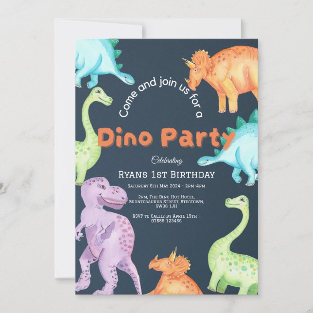 Dino Party Invitation for Boys & Girls (Front)