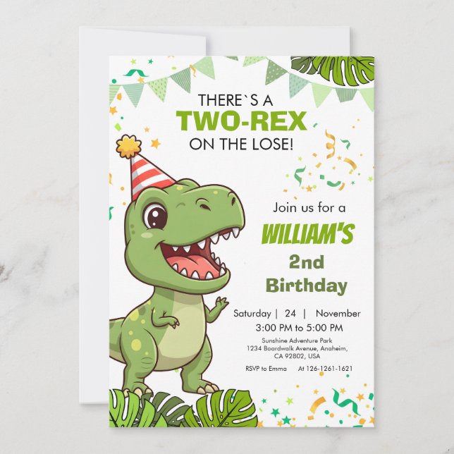 Dino Party Second Birthday Invitation (Front)