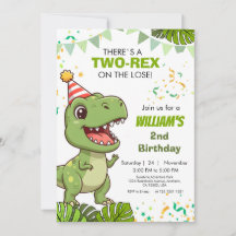 Dino Party Second Birthday Invitation