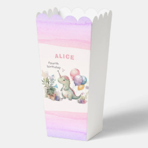 Dino Party Watercolor Girl Pink Birthday Favor Box