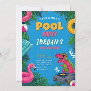 Dino Pool Party Birthday Invitation