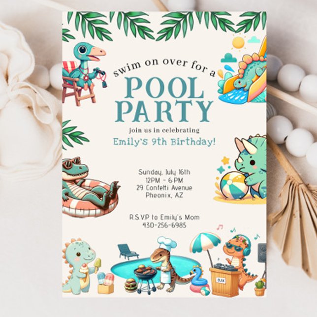 Dino Pool Party Birthday Invitation (Creator Uploaded)