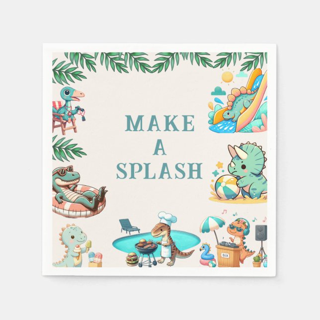 Dino Pool Party Birthday Invitation Napkin (Front)