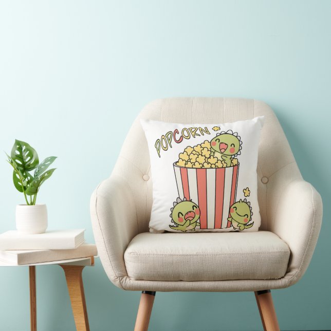Dino Popcorn Party Throw Pillow (Chair)