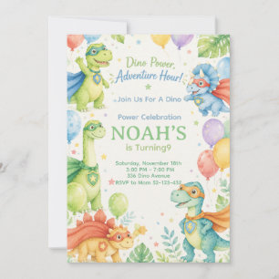 Dino Power Adventure Hour Watercolor Dinosaur  Invitation