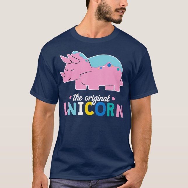 Dino Puns Original Unicorn Triceratops Pink T-Shirt (Front)