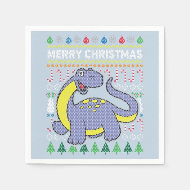 Dino Purple Ugly Christmas Sweater Wildlife Series Napkin (Front)