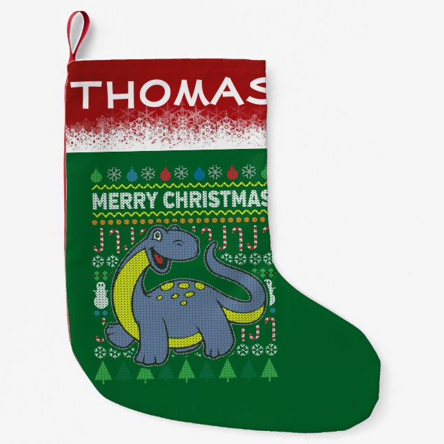 Dino Purple Ugly Christmas Sweater Wildlife Series Small Christmas Stocking (Front)