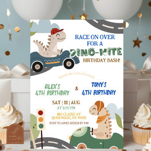 Dino Race Joint Birthday party invitation