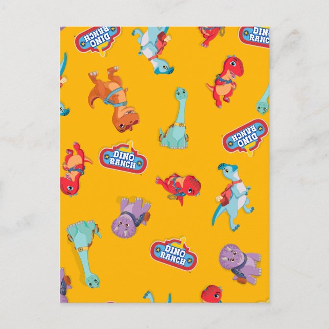 Dino Ranch Pattern on Yellow Postcard (Front)