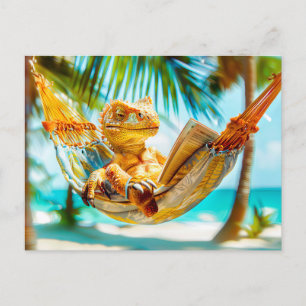 Dino Relaxing in Hammock Holiday Postcard