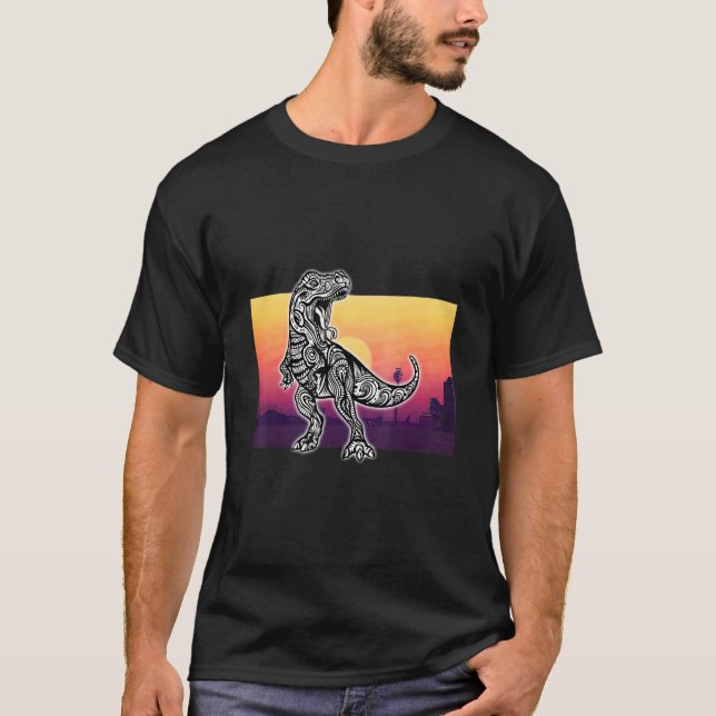 Dino Rex Mandala Sunset City T-Shirt (Front)