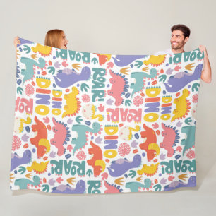 Dino Roar Fun Pattern Fleece Blanket