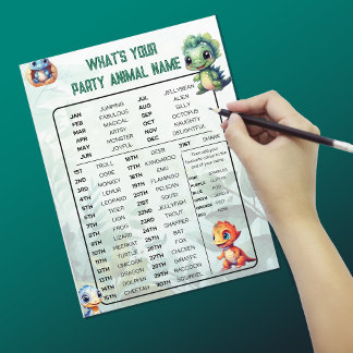 Dino Roar Whats Your Animal Party Game Sheet