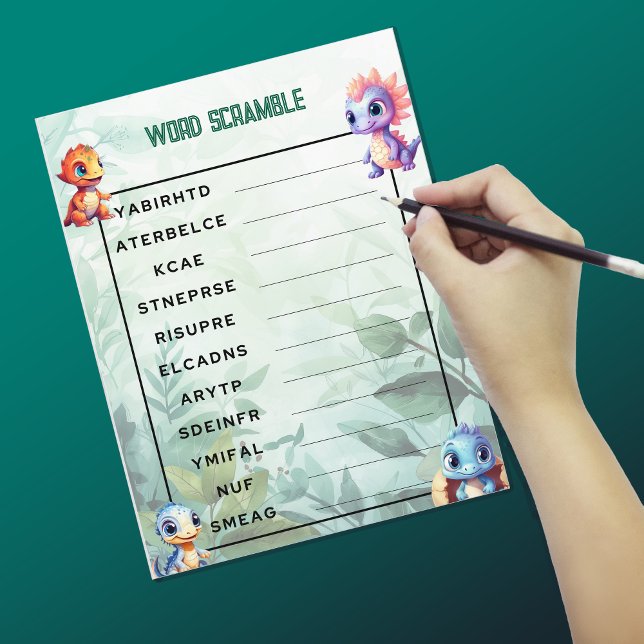 Dino Roar Word Scramble Party Game Sheet (Creator Uploaded)