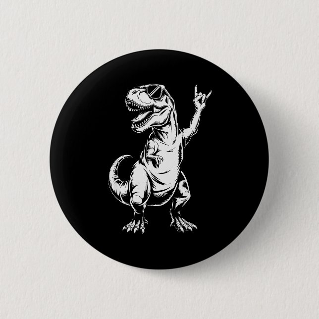 Dino Rock N Roll Rock Music Rock Dinosaur Men Wome 2 Inch Round Button (Front)