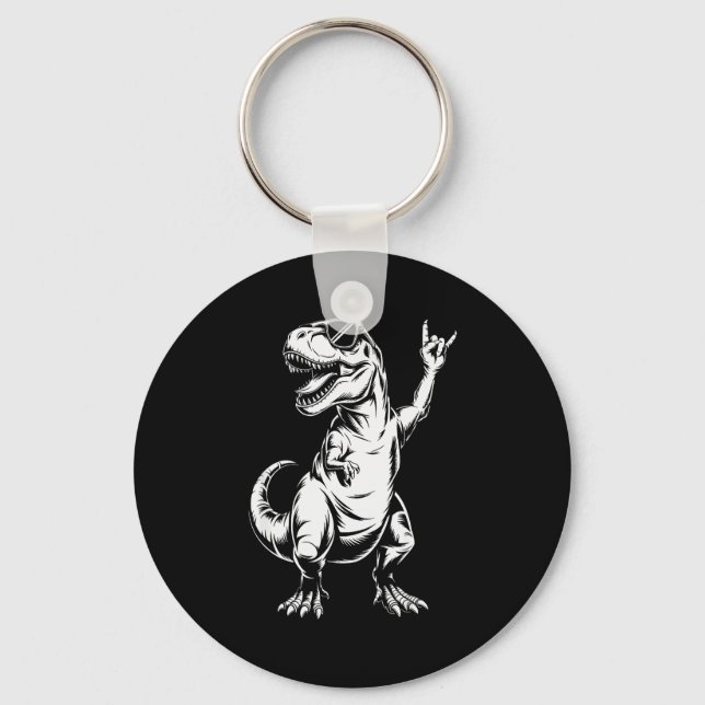 Dino Rock N Roll Rock Music Rock Dinosaur Men Wome Keychain (Front)