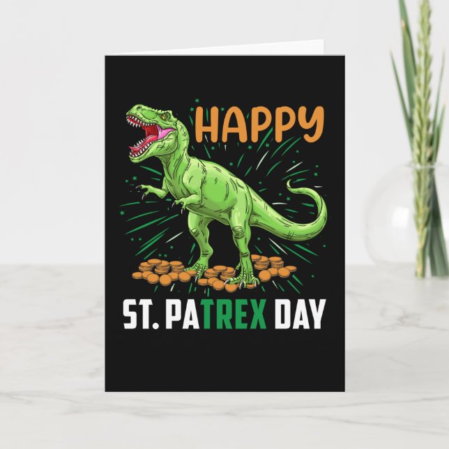 Dino St Patricks Day Funny Kids Toddler Boys Girls Card (Front)