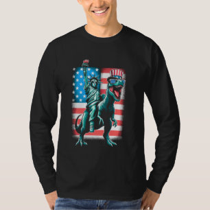 Dino Statue Of Liberty 4th Of July Boys American F T-Shirt