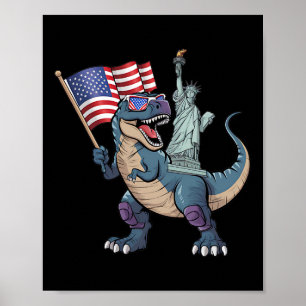 Dino Statue Of Liberty 4th Of July Funny Boys Amer Poster