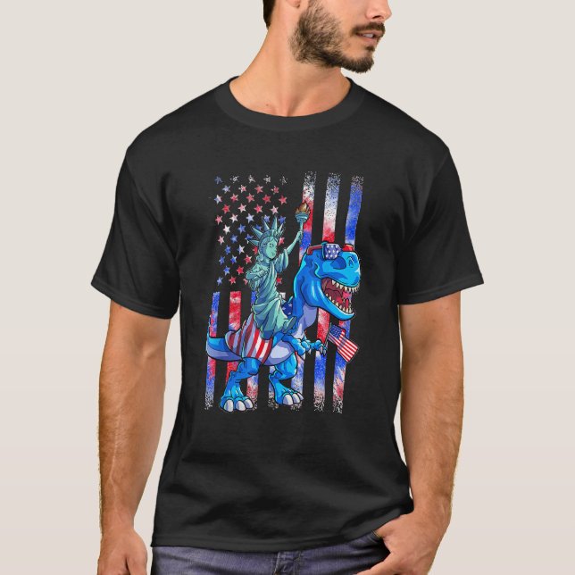 Dino Statue Of Liberty 4th Of July Shirt Boys Amer
