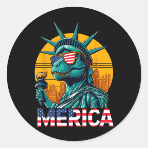 Dino Statue Of Liberty 4th Of July Trex Boys Ameri Classic Round Sticker