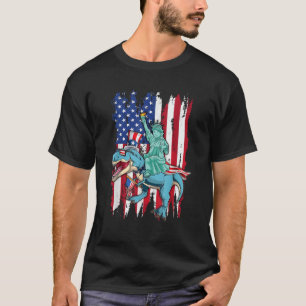 Dino Statue Of Liberty American Flag 4th Of July T-Shirt