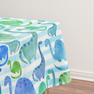 Dino Stripe Watercolor Dinosaurs Adorable Tablecloth
