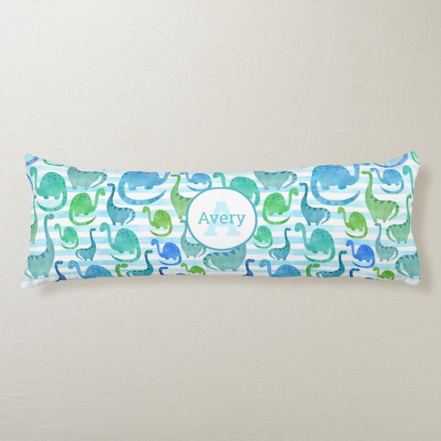 Dino Stripe Watercolor Dinosaurs Personalized Body Pillow (Front)