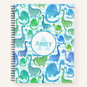 Dino Stripe Watercolor Dinosaurs Personalized Notebook