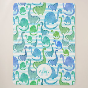 Dino Stripe Watercolor Dinosaurs Personalized Sherpa Blanket