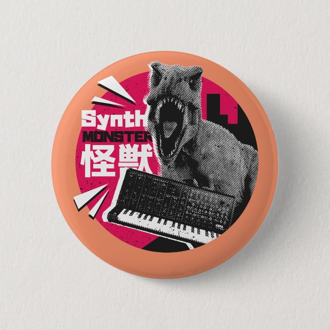 Dino Synth Musician  2 Inch Round Button (Front)