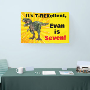 Dino T-Rex Dinosaur 7th Birthday Yellow Name  Banner