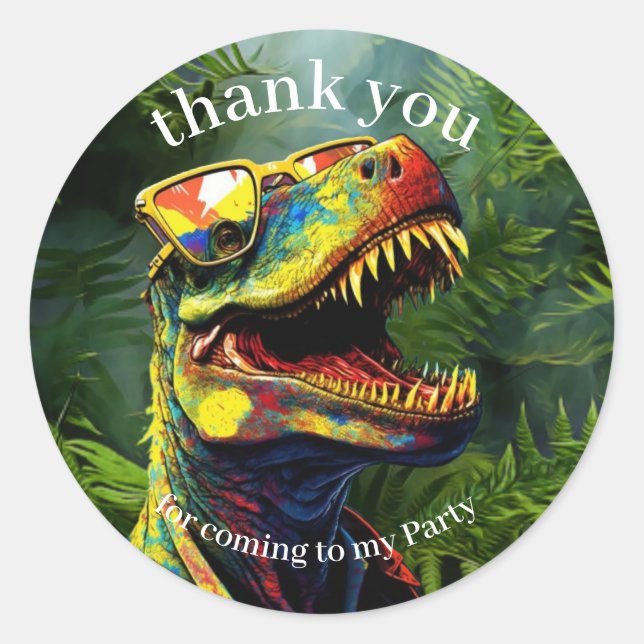 Dino Thank You Jungle kids  Classic Round Sticker (Front)