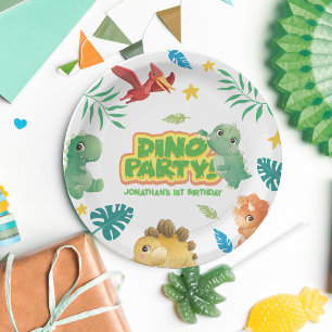 Dino Theme Cute Dinosaur 1st Birthday Party  Paper Plate